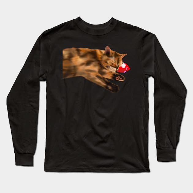 Tortie Cat Sleeping on Toy Mouse Long Sleeve T-Shirt by caitlinshea24